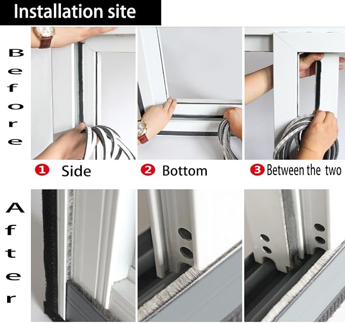 Weather Stripping Door Seal Strip, Self-Adhesive Pile Brush Weatherstripping - Image 7