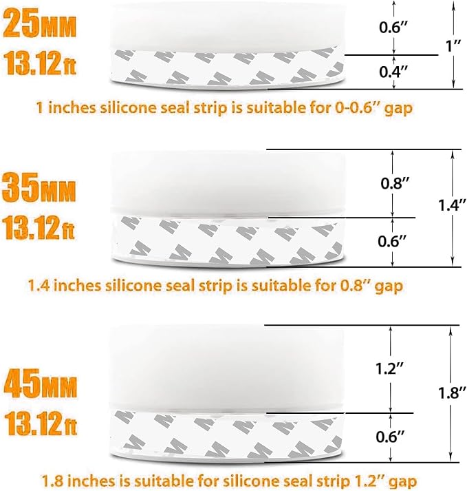 39.37 Ft Weather Stripping Door Seal Strip Tape, Silicone Door Draft Stopper - Image 2