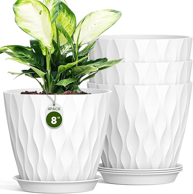 8 Inch Plant Pots 4 Pack Plastic Planters by Areutxbis