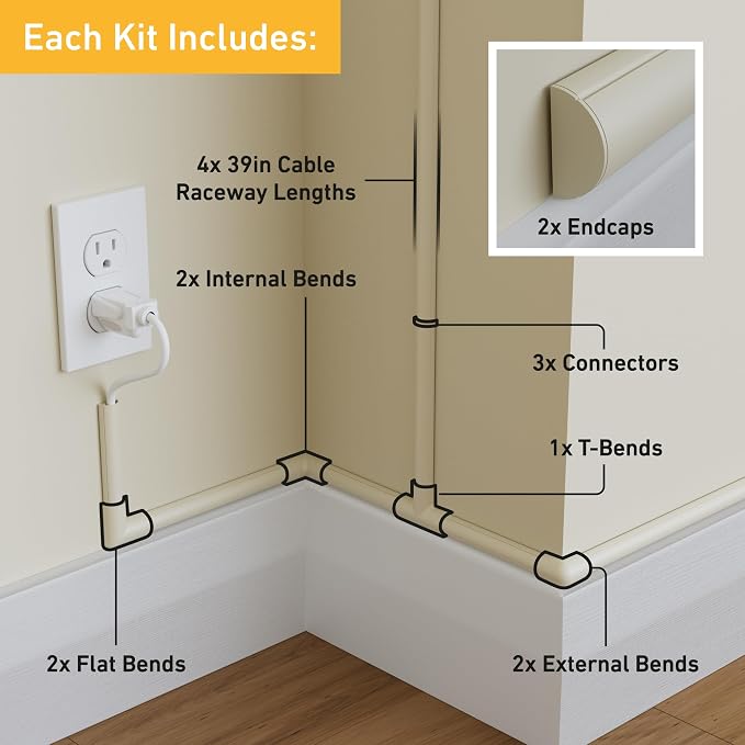 D-Line 13.12ft Cord Hider Kit, Patented Cable Cover, Hide Wires on Wall - Image 2
