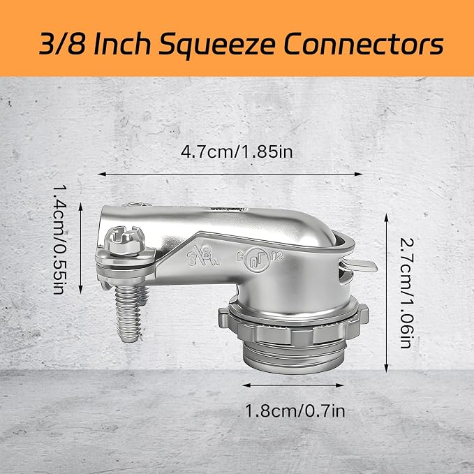 6 PCS 90° Squeeze Connectors AC/MC/Flex 3/8 90 Degree Elbow Cable Connector - Image 2