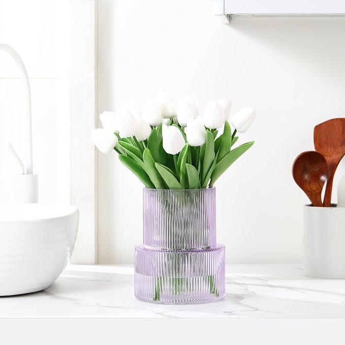 Ribbed Glass Vase, Flower Vase, Fluted Purple Vases - Image 2