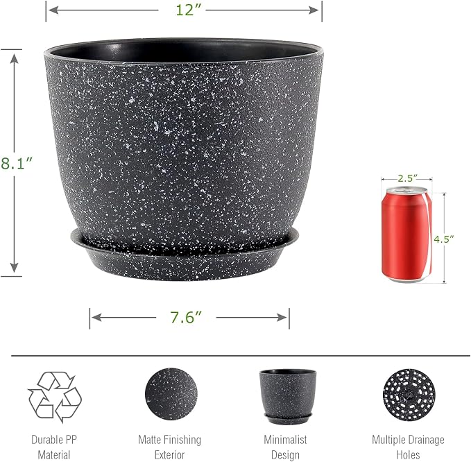 UOUZ 12inch Large Plant Pot, Modern Plastic Planter - Image 2