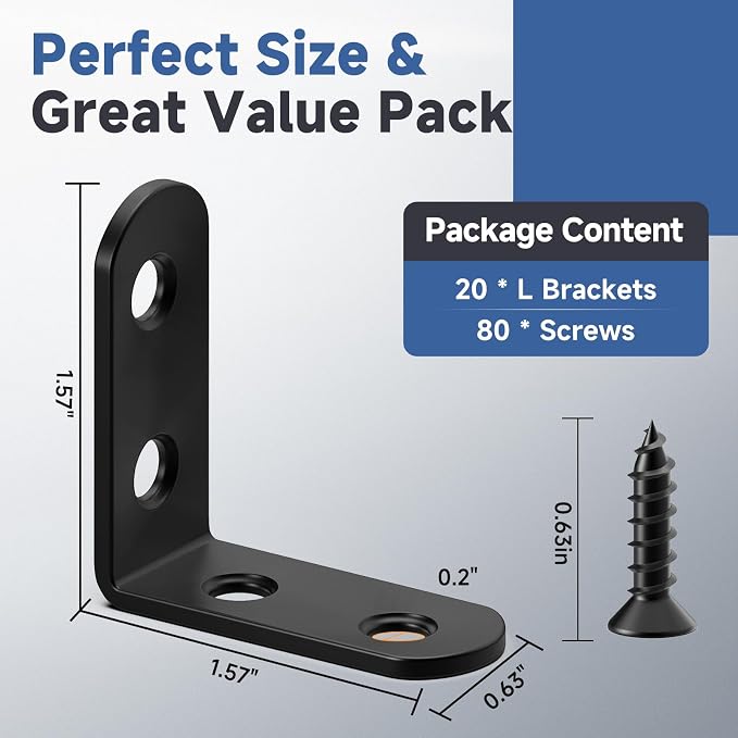 20PCS L Bracket Corner Brace Set, Stainless Steel Corner Bracket | 90 Degree - Image 2