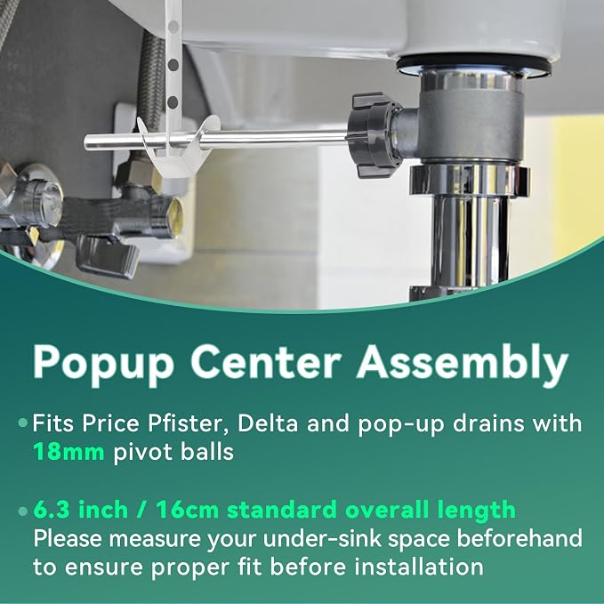 2 Pcs Sink Pivot Rod Replacement, 18MM Ball, Pop Up Center Piece Assembly - Image 3