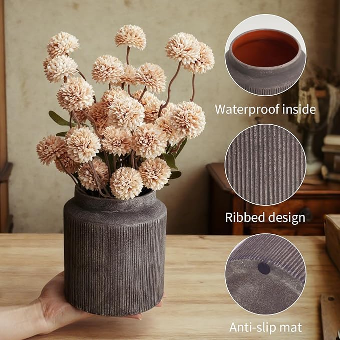 Rustic Ceramic Vase Set of 2, 5.9in Ceramic Flower Vase - Image 3