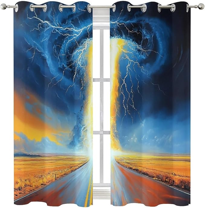 Gothic Tornado Clouds Road Blackout Curtains - Image 8