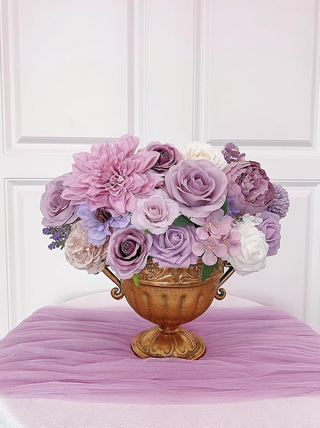 FACINOC Roses Artificial Flowers Purple Bouquet Violet Fake Flower Box Set | - Image 5
