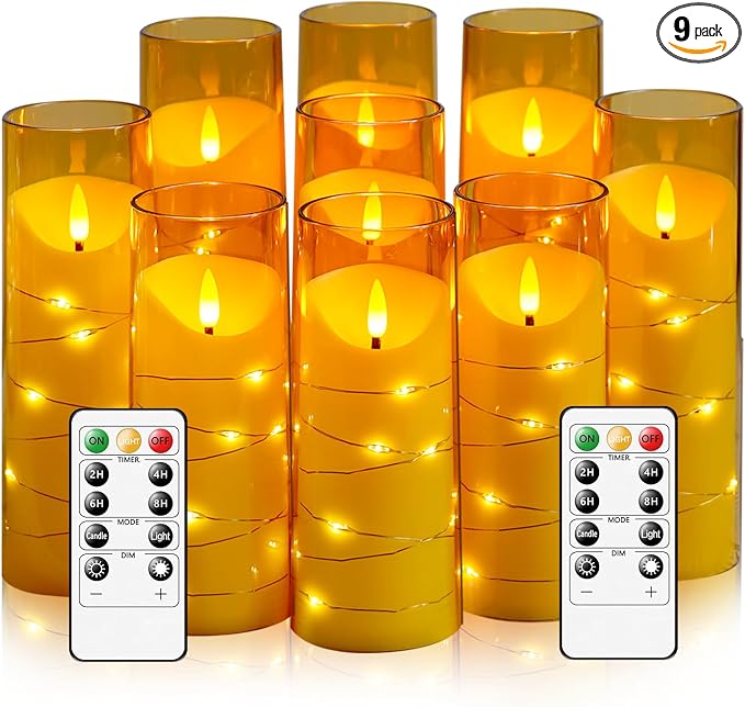 Eebuss Flameless Candles with Embedded Star String, Battery Operated LED Pillar by Eebuss