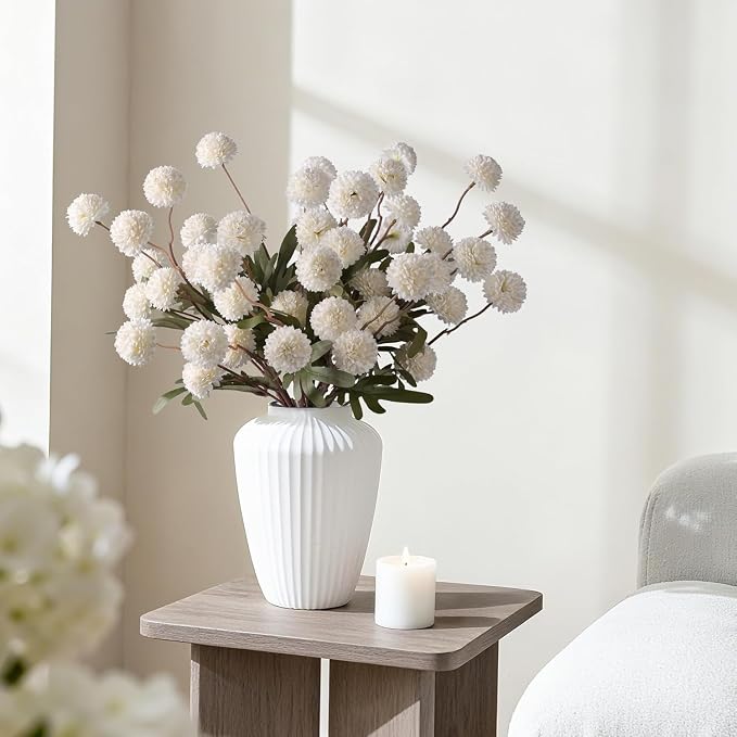 Fake Kiku Flowers, Faux Silk Pompon Mums Artificial Flowers, Chrysanthemum - Image 7