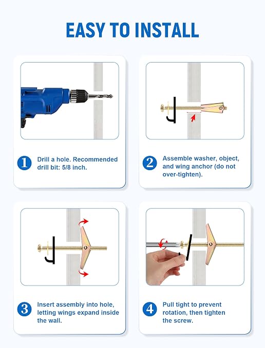 20 Sets 3/16 Inch Toggle Bolts for Drywall, Zinc Plated Anchors | Butterfly - Image 6