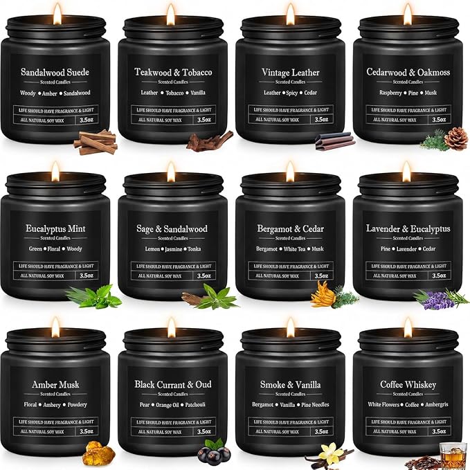 YMing 12 Pack Scented Candles for Men, Masculine Soy Candle Gift Set, 3.5 oz - Image 3