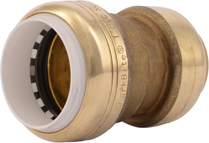 SharkBite 1 Inch CTS x 1 Inch PVC Transition Coupling, Push to Connect Brass by SharkBite