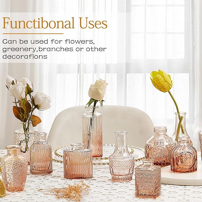 Amber Glass Bud Vase Set, Mini Single Vintage Design - Image 2