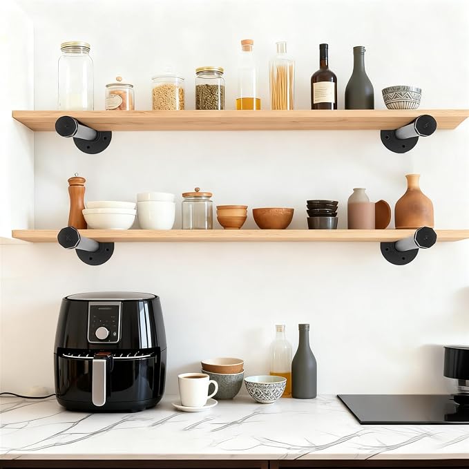 Industrial Pipe Shelf Brackets Black Floating Shelves Bracket Wall Mounted - Image 6