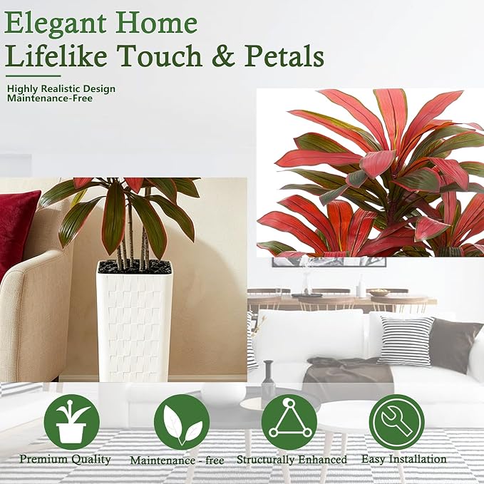 Artificial Dracaena Tree: 7FT Fake Plants Silk Faux Trees（White Pot） | - Image 7