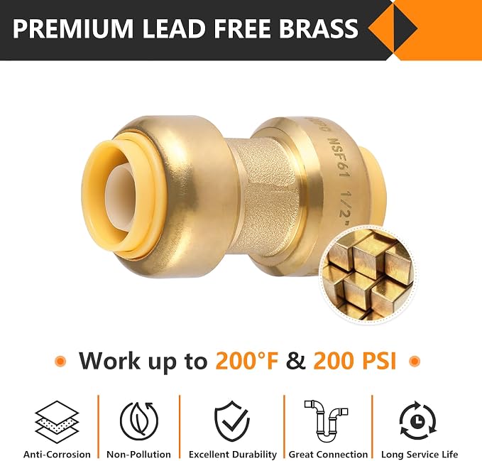 12PC HeSun Pushfit Coupling, 1/2"x1/2" Push to Connect Plumbing Fittings | - Image 3
