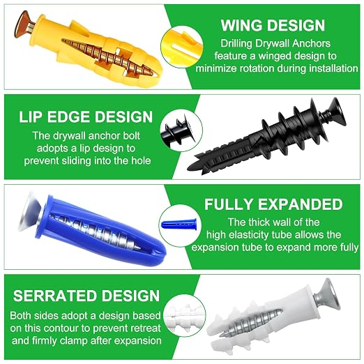 Twidec/Drilling Drywall Anchors and Screws Assortment Kit and Heavy Duty Toggle - Image 4