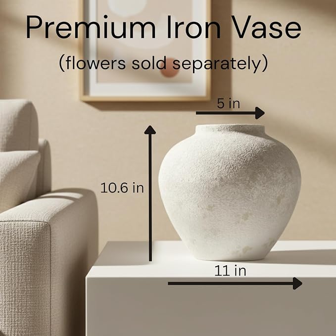 White Rustic Large Round Vase for Table Centerpieces 11 inches, Arina Vase - Image 5