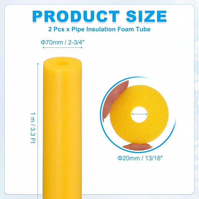 PATIKIL Pipe Insulation Foam Tube Foam Pipe Tubing Covers Golden 2Pcs | 13/16" - Image 2