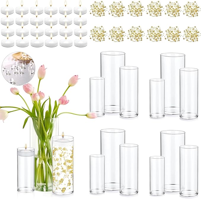 Set of 12 Glass Cylinder Vases for Centerpieces by PNJHDZ