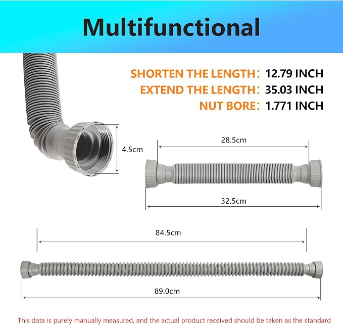 Sink Drain Pipe Kit, 2 Pack Flexible Drain Pipe P Trap, 12.79"-35.03" Flexible - Image 2
