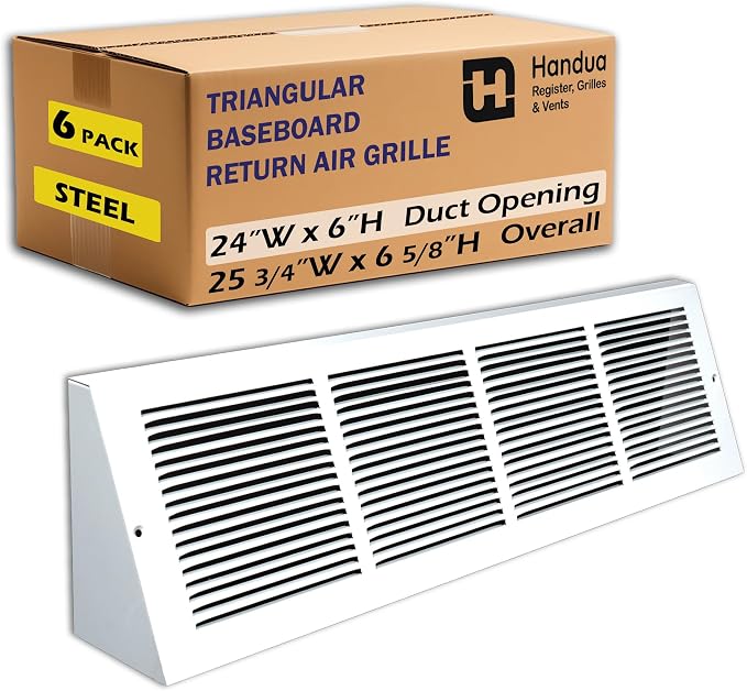 Fits 24x6 Duct Opening | Steel Triangular Baseboard Return Air Grille by Handua by Handua