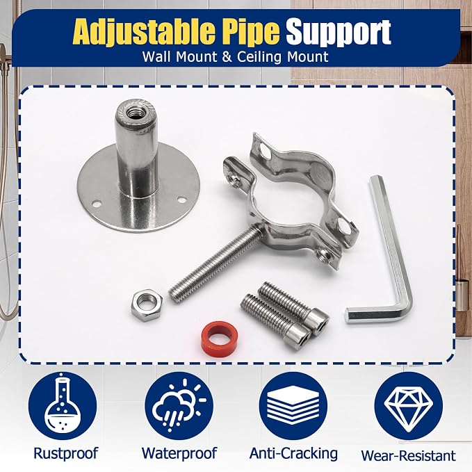 2pcs Adjustable Pipe Support Bracket, Stainless Steel Pipe Clamp | 3/4 Inch-7/8 - Image 5