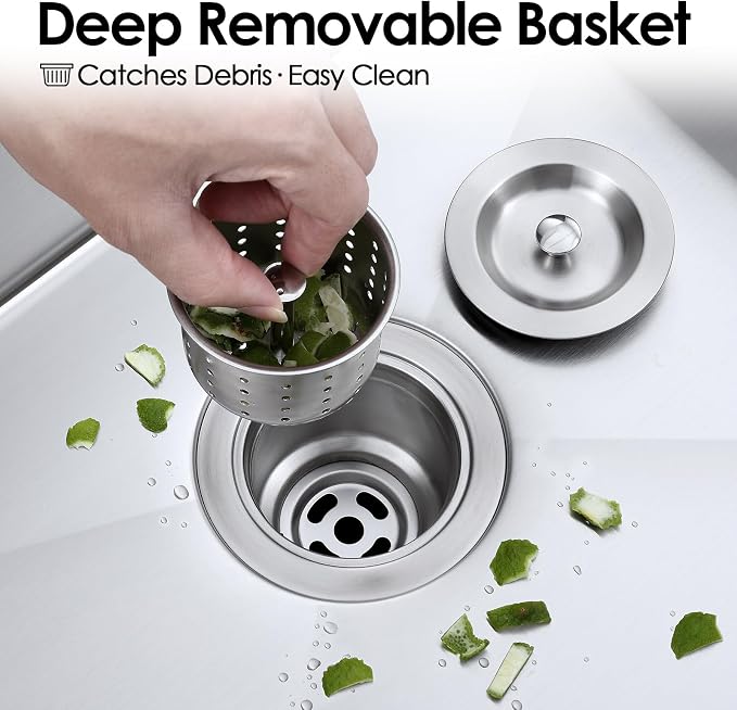 3-1/2-inch Kitchen Sink Drain, 304 Stainless Steel Removable Deep Basket - Image 3