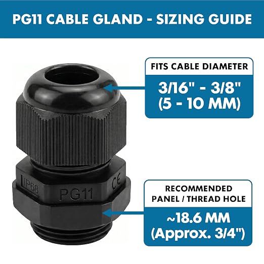 25 Pack Cable Gland Kit – IP68 Waterproof Nylon Cord Grip Connectors PG11 - Image 2