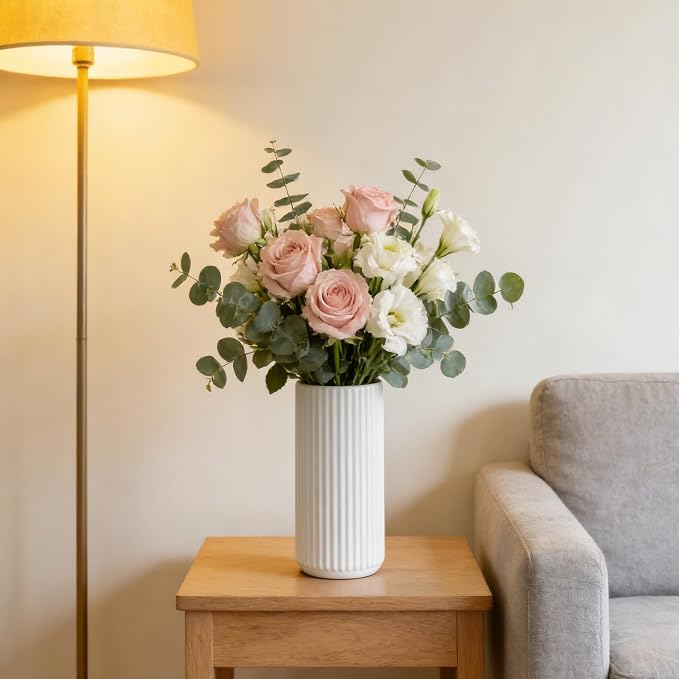 White Ceramic Flower Vase for Pampas Grass, 6 inch Small Decorative Centerpiece - Image 8
