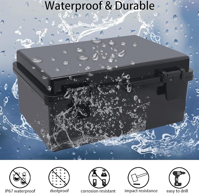 Junction Box, Hinged Black Cover IP67 Waterproof ABS Project Box - Image 2