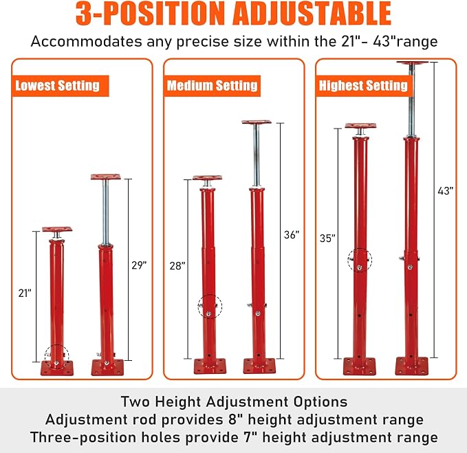 2 Pack House Floor Jacks, 11023 LBS Max Load | Adjustable House Leveling Post - Image 4