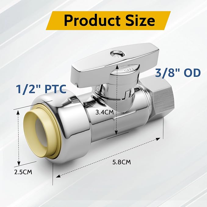 Push-Fit Straight Stop Valve 10-Pack, 1/2" Push x 3/8" OD Compression, 1/4 Turn - Image 6