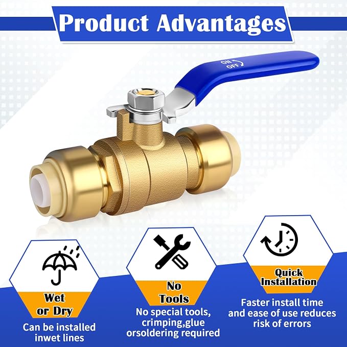 Push Fit Ball Valve, Brass Plumbing Water Valve, Pex Push Ball Valve, Used - Image 5