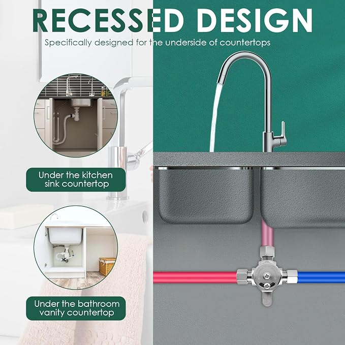 Below Deck Mixing Valve, Brass Thermostatic Mixing Valve 3/8"Compression - Image 3