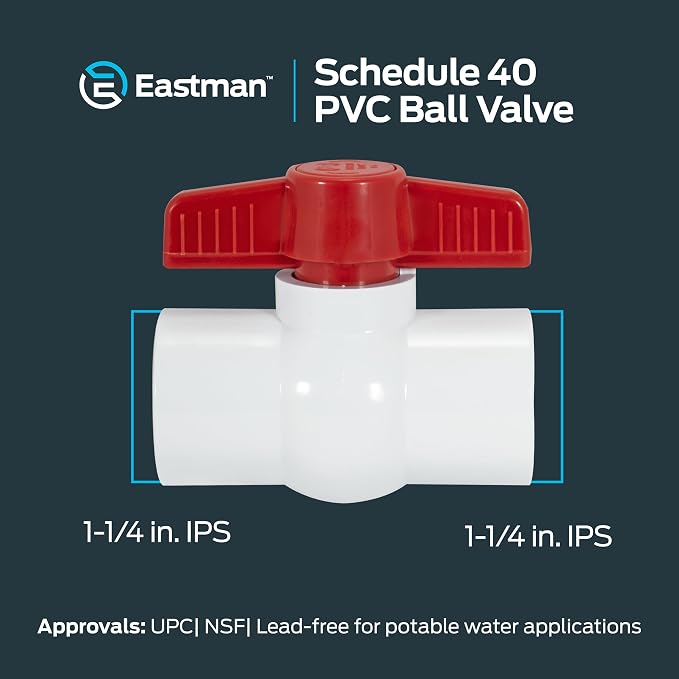 Eastman 1-1/4 x 1-1/4 Inch Slip Schedule 40 PVC Quarter Turn Ball Valve - Image 6