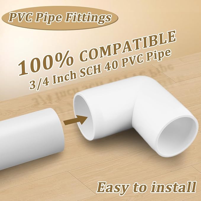 12-Pack 3/4" PVC Fittings 90 Degree Elbow, Furniture Grade 3/4 Inch PVC Pipe - Image 3