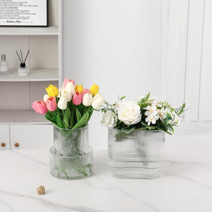 Ribbed Glass Vases, Modern Glass Vase - Image 3