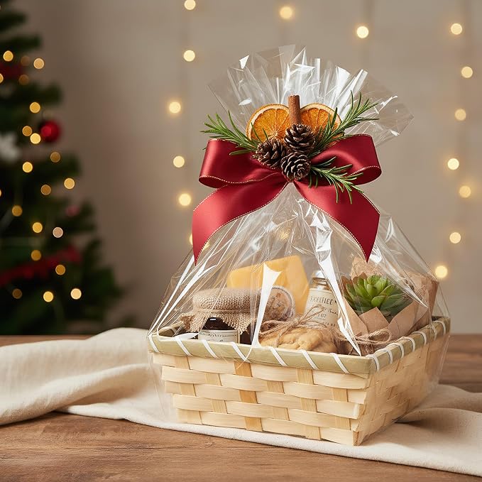 TOPZEA 10 Pack Natural Bamboo Gift Baskets, 7.5" Square Woven Fruit Basket - Image 3