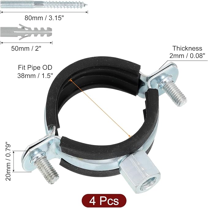 uxcell 4 Pcs Adjustable Pipe Bracket Clamp, 1-1/2" Wall Ceiling Mount Split - Image 2