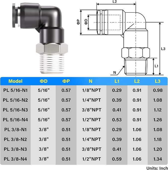 TAILONZ 3/8" x 3/8" NPT Push to Connect Elbow Fitting 10pcs | Copper&Plastic - Image 2