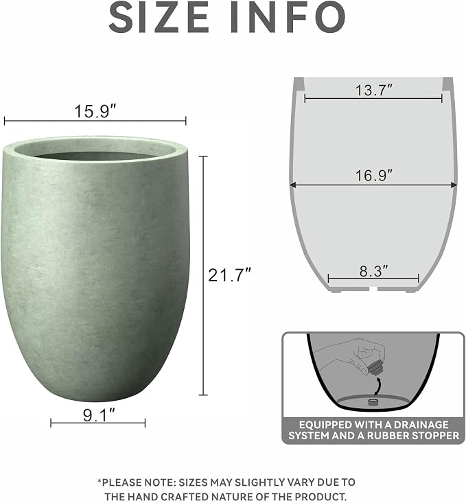 Kante Large Round Bullet Mint Green Concrete Planter 21.7" Tall, Outdoor | - Image 2