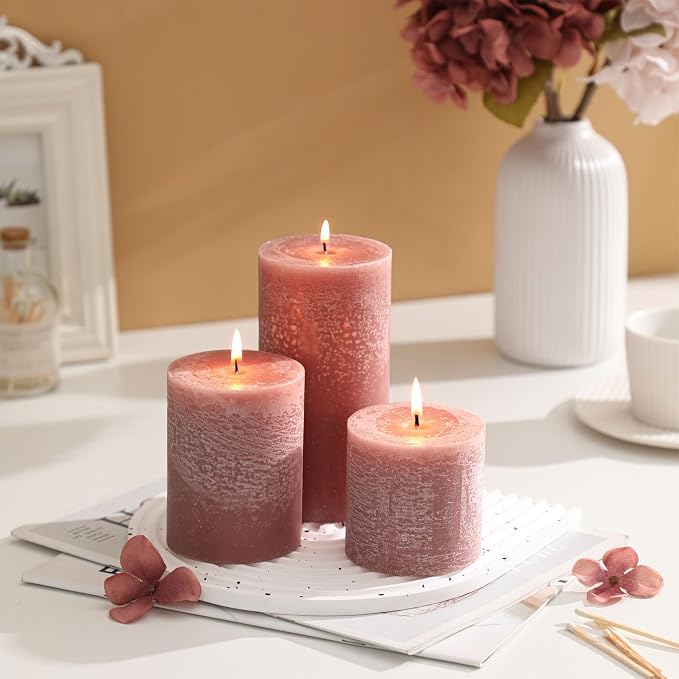 3x6 Inch Brown Pillar Candles Set of 3 - Image 2