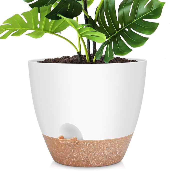 YNNICO 12 Inch Large Self Watering Plant Pot Set, Flower Pots by AFamilyofGardenLovers