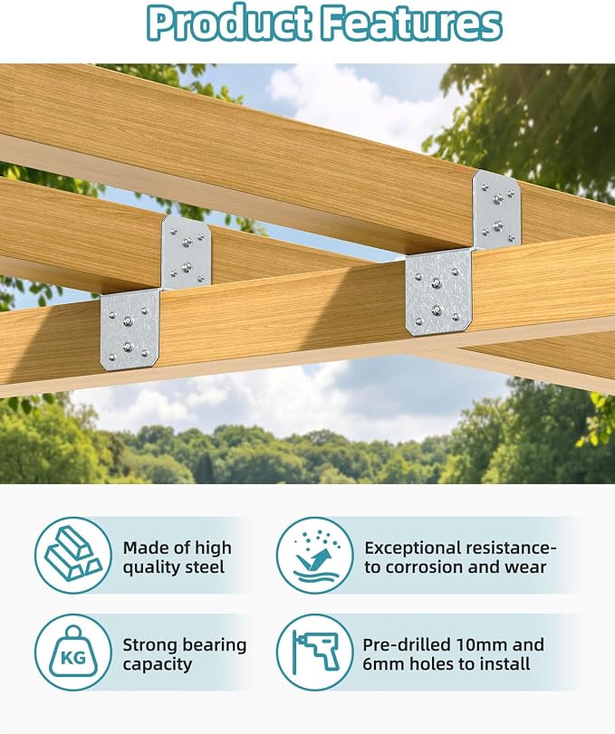 4x4 Post Bracket Kit for Wood Posts, Beams | Inner Size 3.5" x 3.5", Heavy-Duty - Image 3