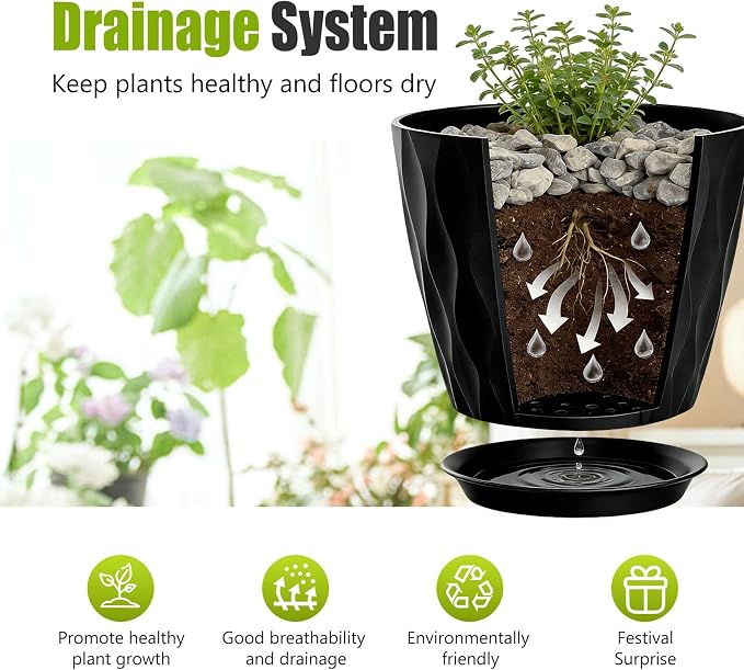 8 Inch Plastic Plant Pots, Planters - Image 4