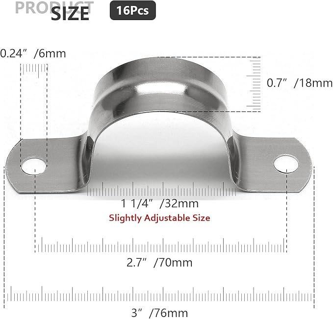 16Pcs 1 1/4 Inch Stainless Steel Conduit Clamps, Two Hole Strap U Bracket Rigid - Image 4