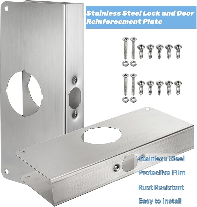 Tlence 2 Pack Door Reinforcement Plates, Stainless Steel Lock and Door - Image 5