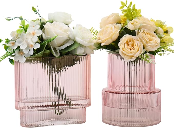 Pink Glass Vases, Modern Glass Vase by YANWE